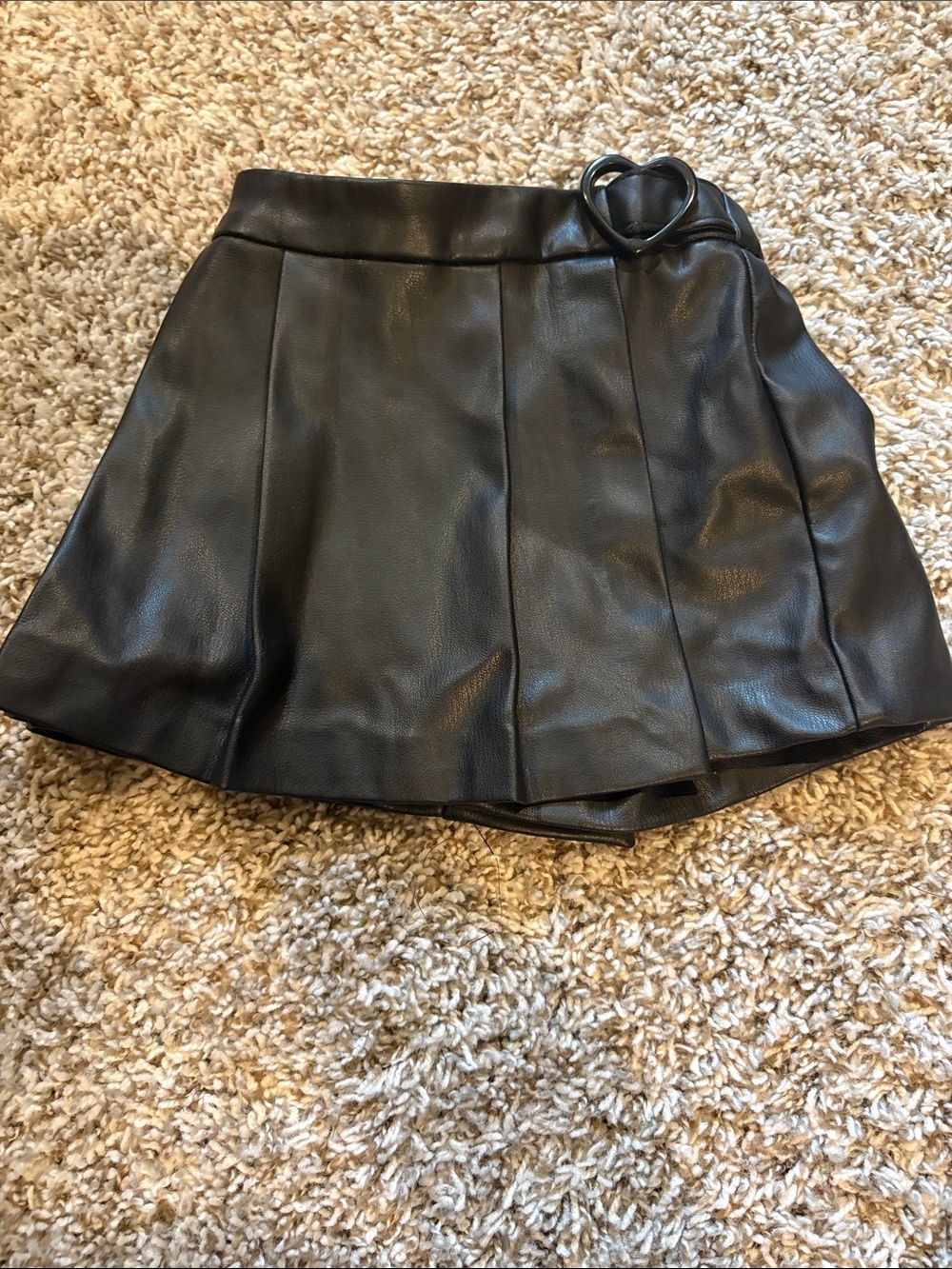 Zara Black Faux Leather Pleated Mini Skort with Heart Buckle